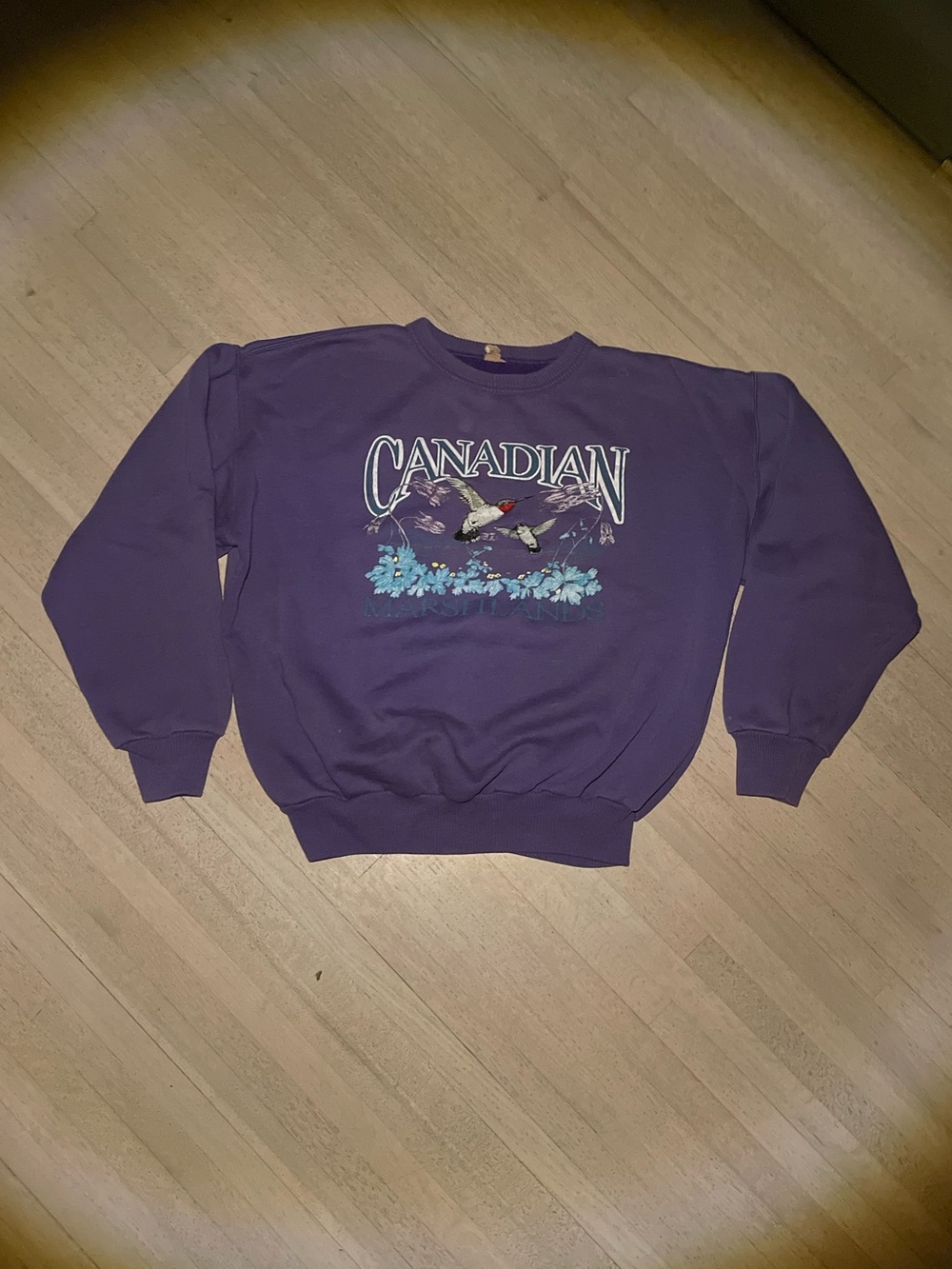 Vintage 1990s Marshlands Canadian embroidered duck purple crewneck